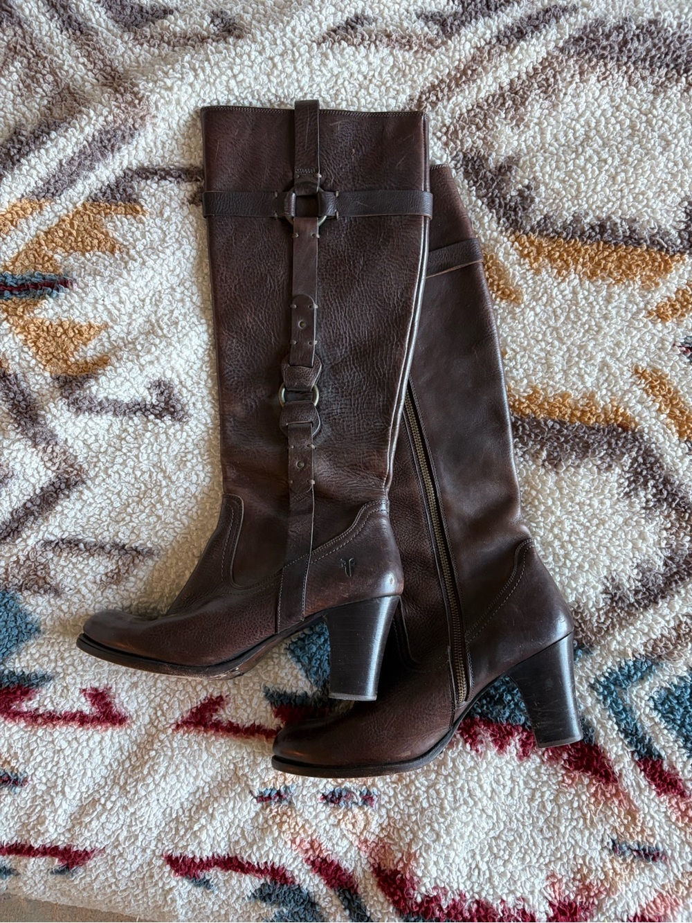 Frye Tall Leather Heeled Boots in Dark Brown Sz 9.5
